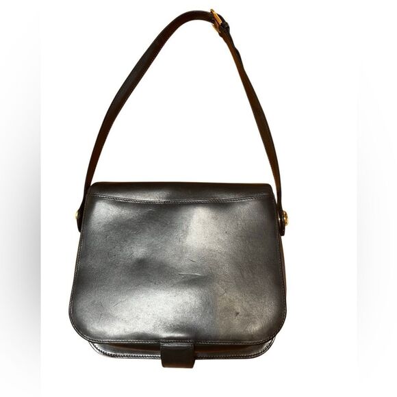 Vintage Authentic Gucci Black Leather Shoulder Bag Purse Gold Interlocking G’s - Picture 2 of 12